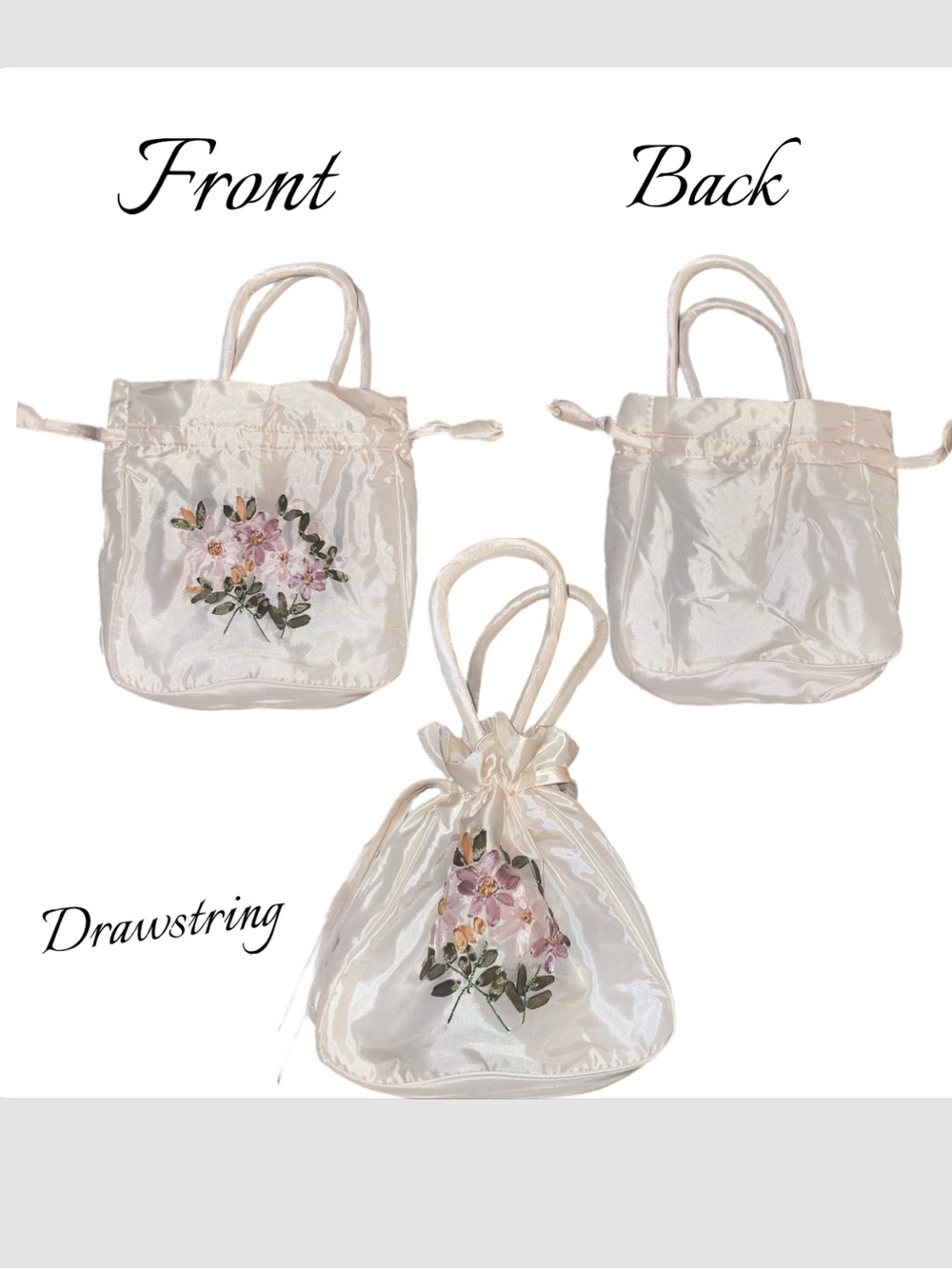 Japanese Embroidered Floral Satin Handbag/drawstring bag